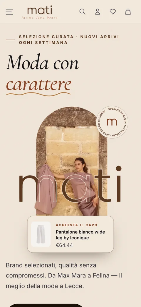 Home page di Mati Shop su smartphone